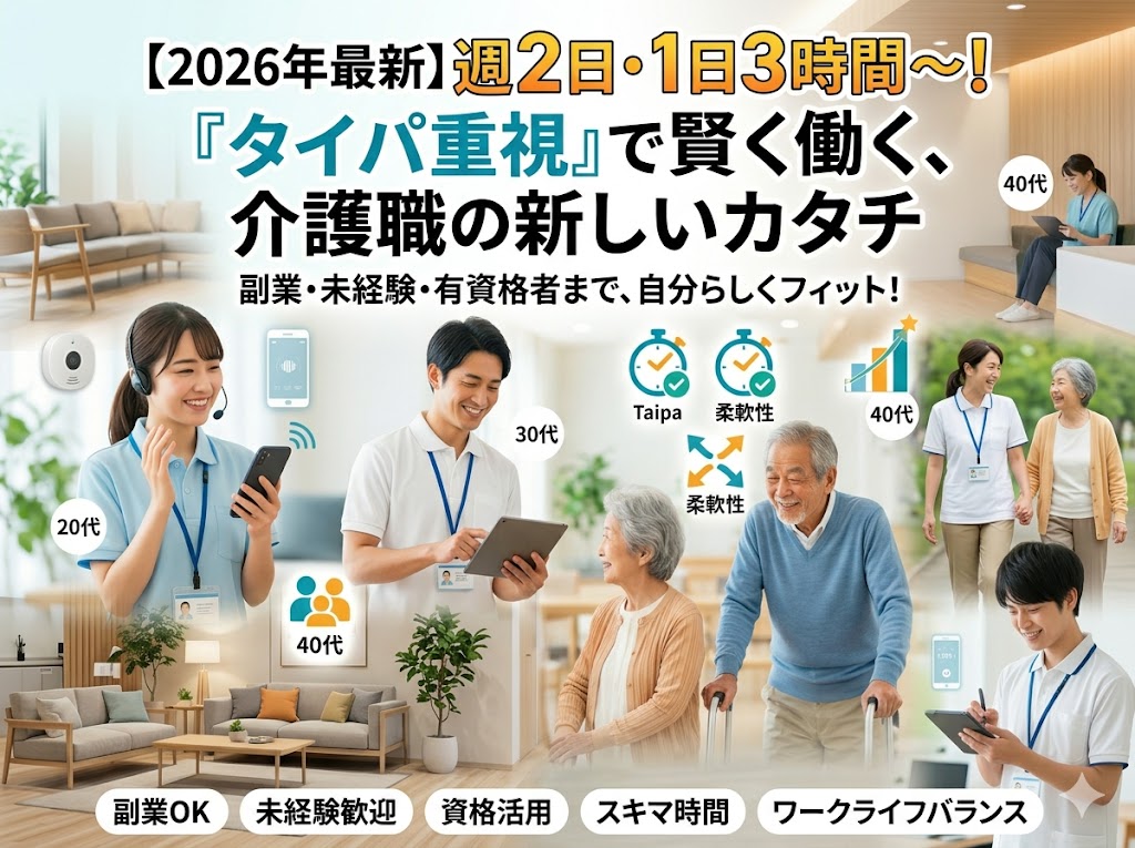 【2026年最新】週2日・1日3時間から！「タイパ重視」で賢く働く、介護職の新しいカタチと副業のリアル
