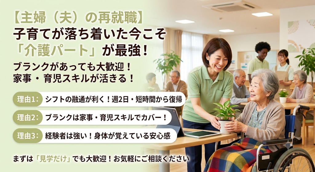 【主婦（夫）の再就職】「介護パート」が最強な3つの理由｜ブランクありでも大歓迎！
